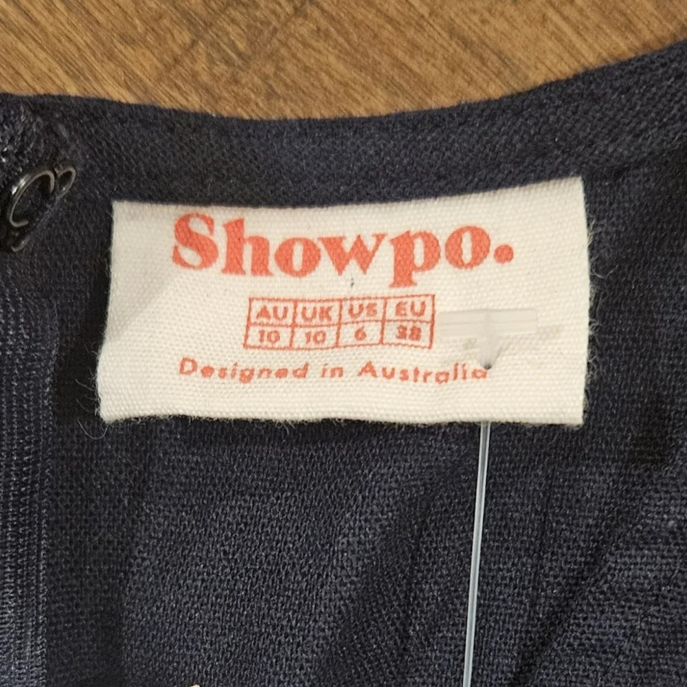 Showpo Cross Your Mind Wide Leg Linen Blend Jumpsuit Ruffles Navy Blue Size 6 - Picture 5 of 7